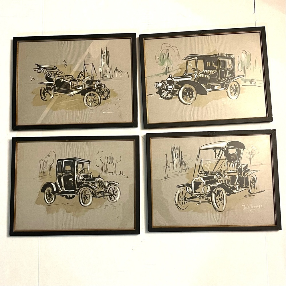 Vintage Classic Cars Framed Art Set of 4
